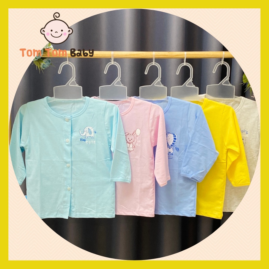 Áo sơ sinh Tay Dài Màu Cài Giữa Thái Hà Thịnh, Size 1-5 cho bé sơ sinh -12kg, Chất vải cotton 100% mềm, mịn, thoáng mát