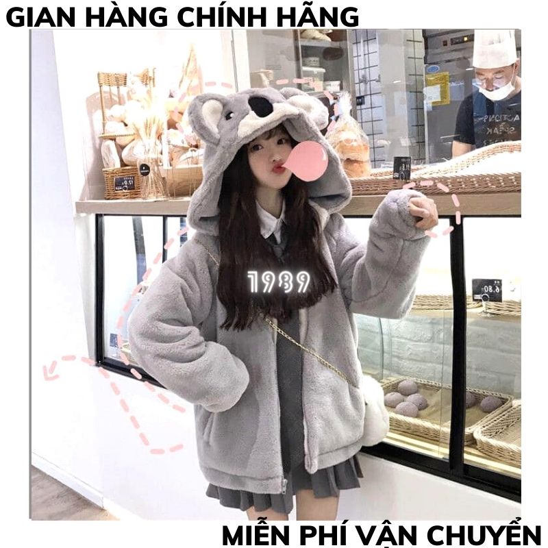 Áo Khoác  Mũ Gấu Cute Chất Lông Dày Đẹp- Áo Nỉ Lông Mũ Gấu Xám Hot ,bộ ngủ lông ulzzang THƠI TRÂNG 1989 | BigBuy360 - bigbuy360.vn
