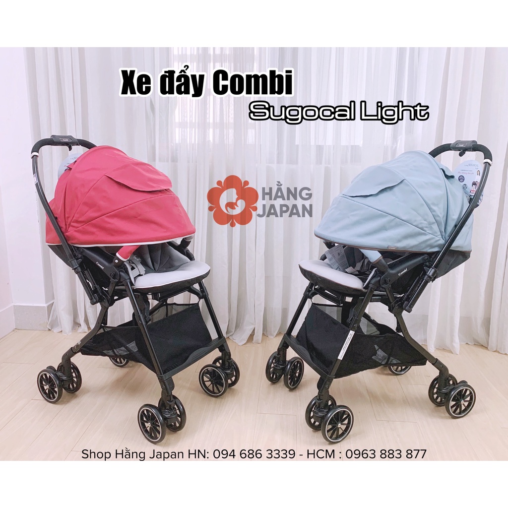 Xe đẩy Combi Sugocal Light  đệm điều hòa, 4 bánh xoay tự động BH chính hãng 2 năm