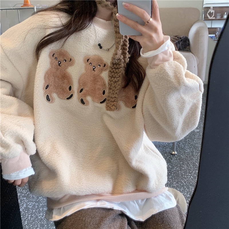 Áo sweater tay dài dáng rộng phong cách thời trang hàn quốc