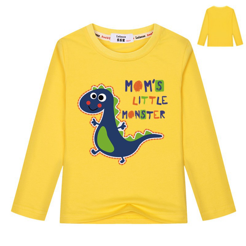 áo thun Bé trai hoạt hình khủng long Mẹ quái vật nhỏ in áo cotton dài tay Tee