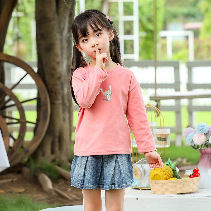 Áo thun tay dài cổ tròn dáng rộng họa tiết hoạt hình phong cách Hàn Quốc thời trang thu đông cho bé 90-160 yards