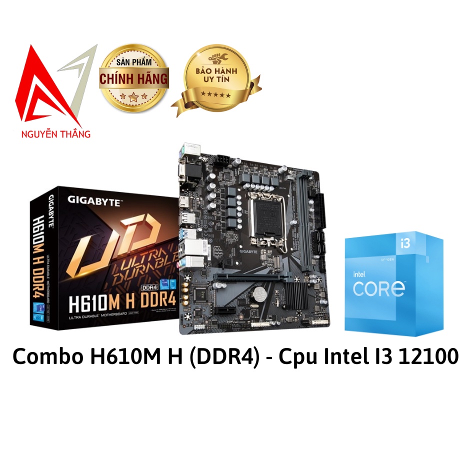 Combo Mainboard H610M B (DDR4) - Cpu Intel I3 12100 box công ty new