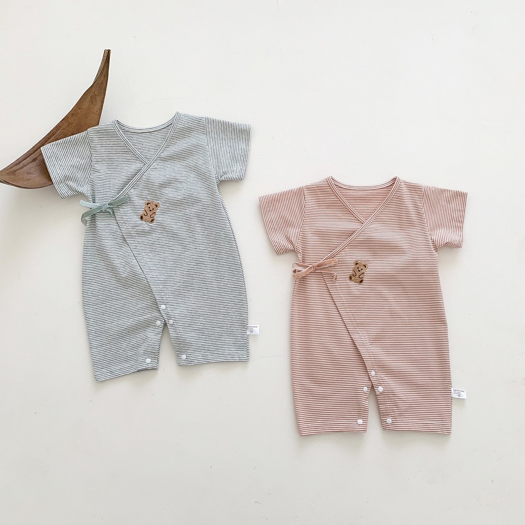 Bộ Áo Liền Quần Kẻ Sọc In Hoạt Hình Dễ Thương Cho Trẻ Sơ Sinh