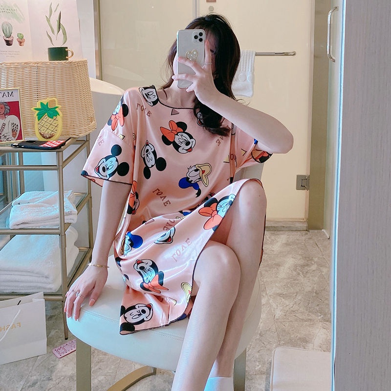 Đầm Ngủ Lụa Satin Màu Trơn Dáng Suông Thời Trang Cho Nữ
