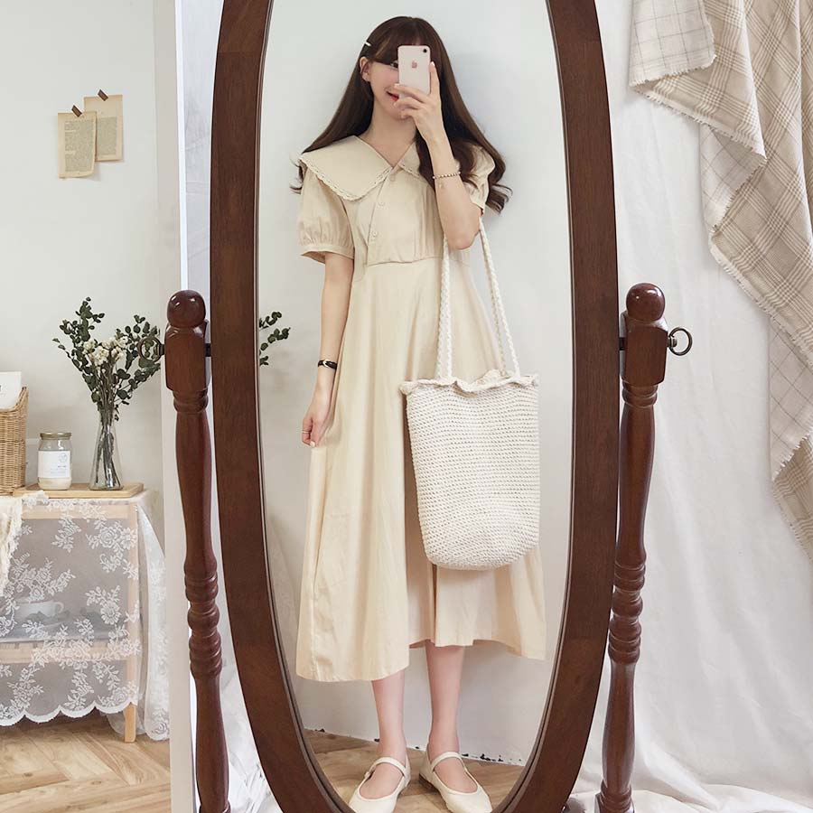 Đầm Tay Ngắn Cổ Búp Bê Màu Sắc Xinh Xắn 29395