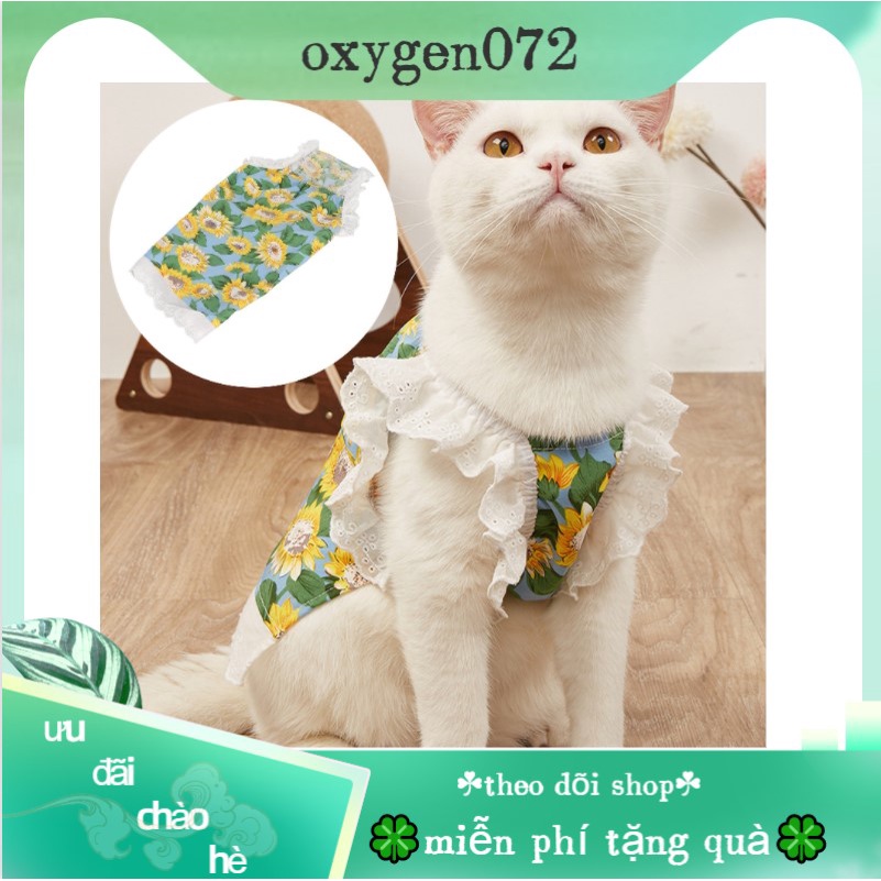 Oxygen072 Áo Cho Chó Mèo Thú Cưng Mùa Hè Pet Sunflower Skirt Bảo vệ ánh nắng Mặt trời Thoáng khí Mềm mại Dễ thương Váy Mèo Mùa hè cho Chó và