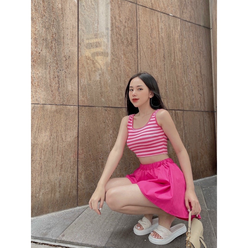 set ba lỗ sọc ngang mix quần short xòe k