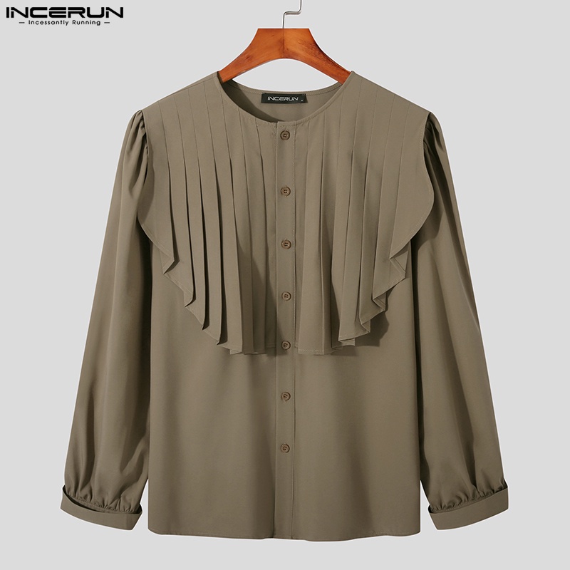 Áo sơ mi INCERUN tay dài dáng rộng cài nút phong cách thanh lịch thời trang cho nam