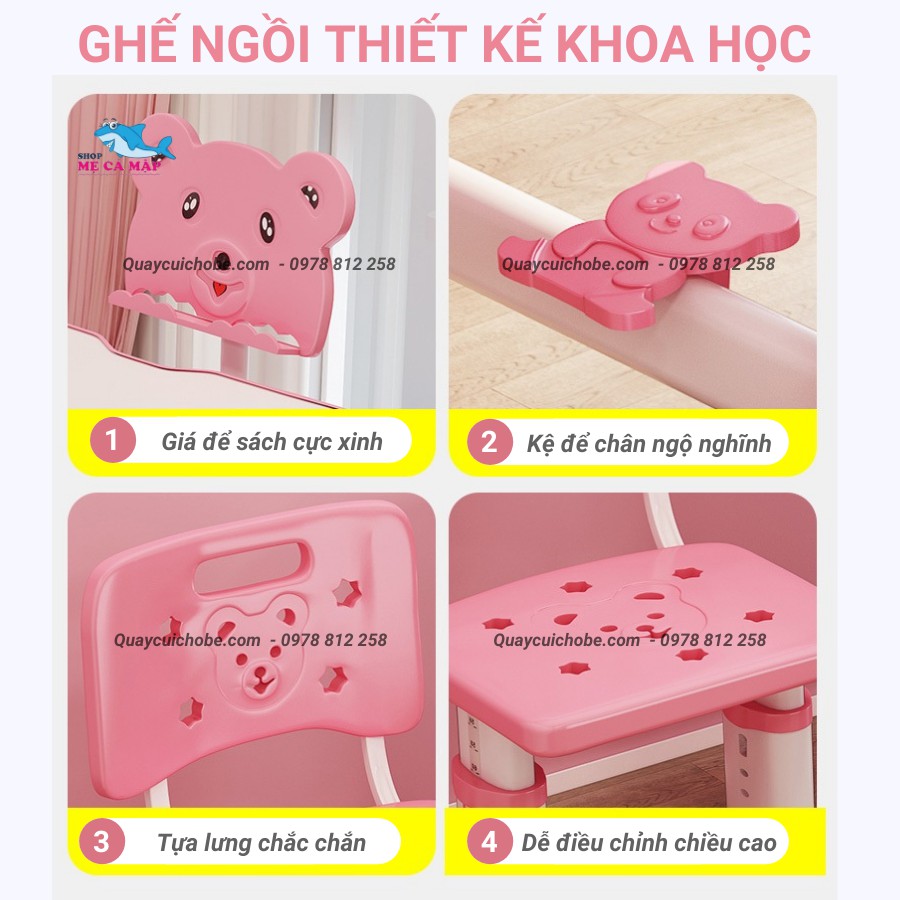 [Xả kho] Bàn học sinh chống gù chống cận, KÈM GHẾ + ĐÈN LED + GIÁ SÁCH, bàn học thông minh trai bé gái nâng cấp