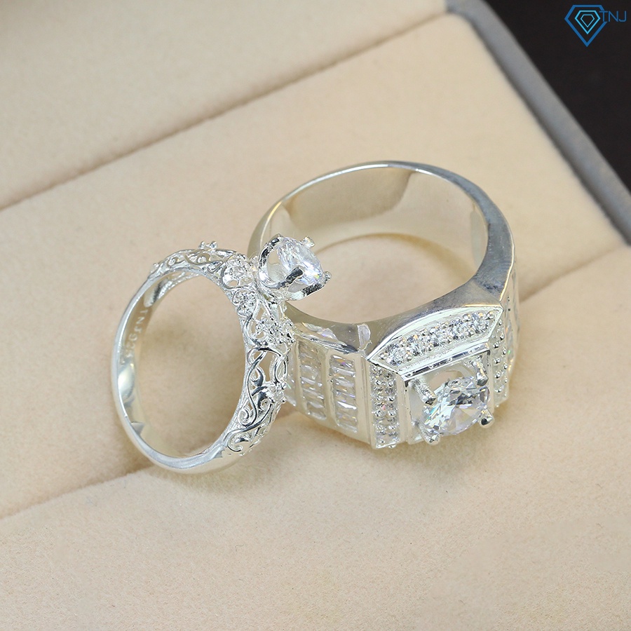 Nhẫn đôi bạc 925 nam nữ khắc tên đính đá sang trọng ND0480 - Trang sức TNJ