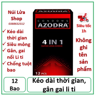Bao cao su AZODRA 4in1, GÂN GAI, KÉO DÀI THỜI GIAN, Hộp 12 cái