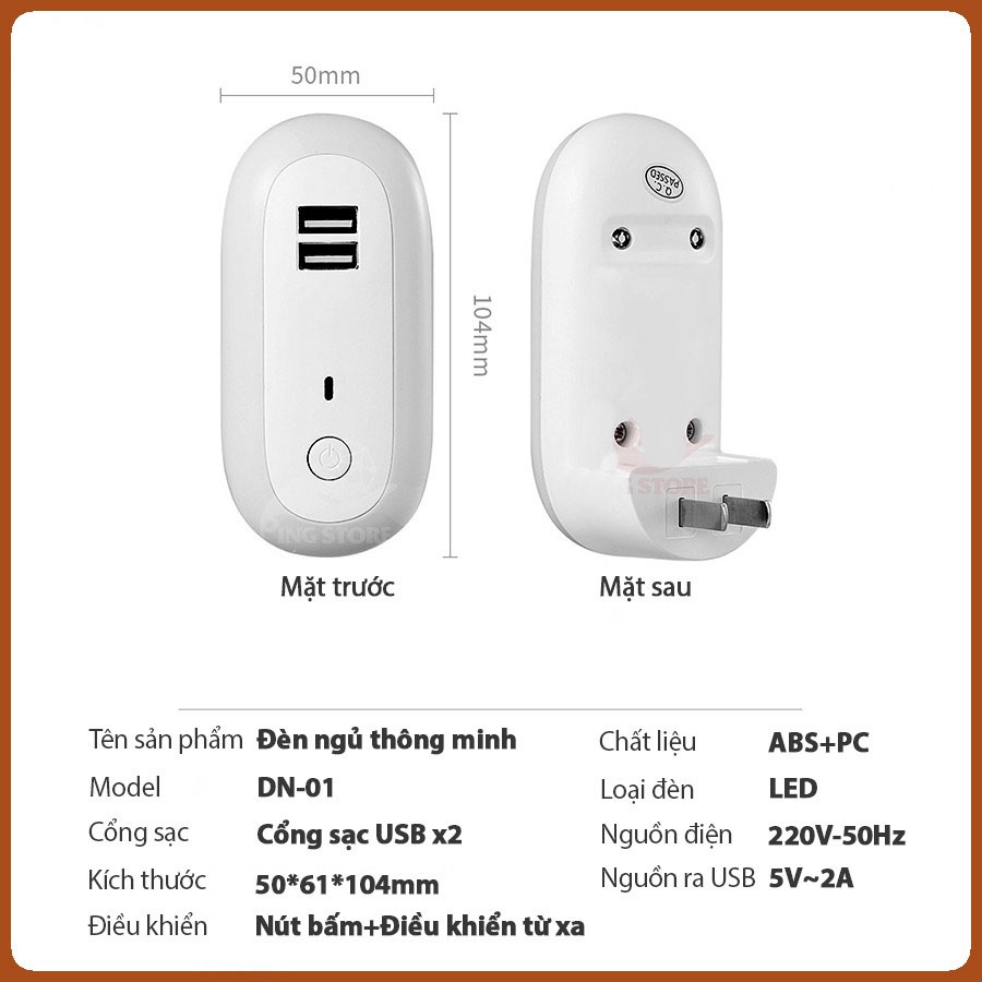 Đèn Ngủ Thông Minh Có Cổng Sạc USB  2021, Đèn Ngủ Oval Cắm Điện 10 Cấp Độ Sáng Điều Khiển Từ Xa Bằng remote-hẹn giờ