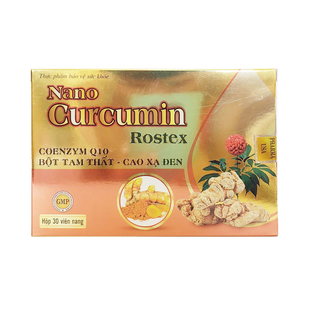 Hỗ trợ dạ dày Nano Cucurmin Rostex thành phần bột tam thất và cao xạ đen hộp 30 viên