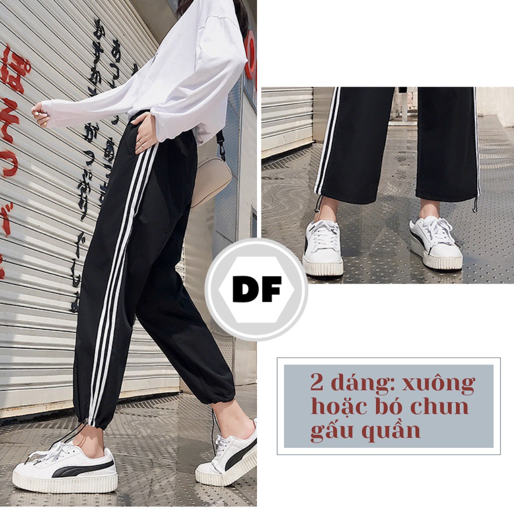 Quần Jogger Nam Nữ 3 Sọc Form Ống Rộng Để Xuông Hoặc Rút Dây Bo Gấu Vải Mịn Quần Joker Quần Joger Unisex | DF.Unisex