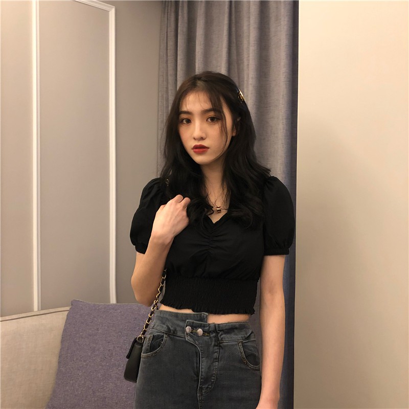 [SẮN] Áo croptop kiểu sơ mi nữ ngắn tay Ulzzang Quảng Châu ASC22