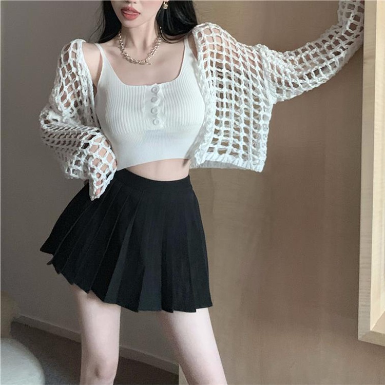 IELGY    Bộ Áo Khoác cardigan Dáng Rộng + Áo Sát Nách Xinh Xắn Cho Nữ
