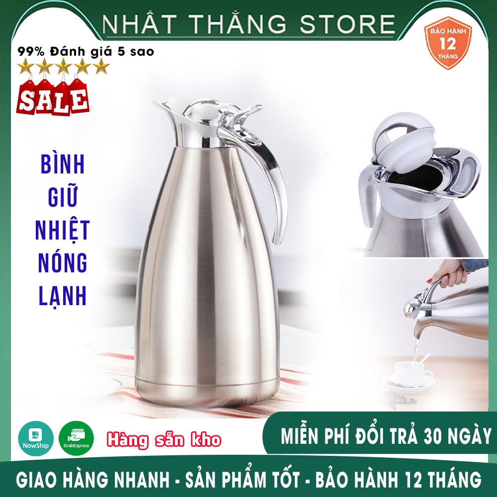 Bình đựng nước nóng - lạnh inox 2 lít giữ nhiệt cực lâu, an toàn cho sức khoẻ - BẢO HÀNH 12 THÁNG