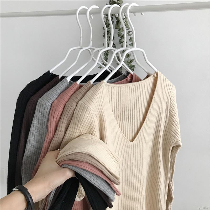 Áo Sweater Tay Dài Cổ Chữ V Thiết Kế Đơn Giản Phong Cách Hàn Quốc