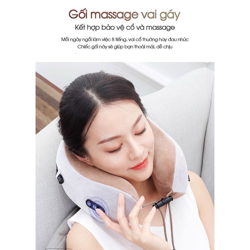 Gối massage cổ chữ U đa năng cao cấp, gối massage nnhểu chế độ có dây điều chỉnh kích thước
