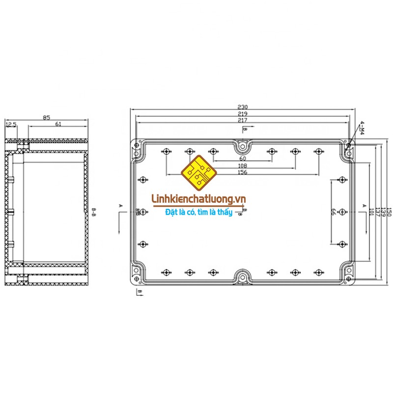 Hộp nhựa 230x150x85mm có tai nắp trong suốt