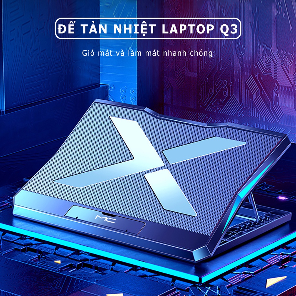 Đế tản nhiệt laptop Sidotech Q3 có 6 quạt làm mát nhanh chống ồn đèn led gaming giúp tăng hiệu năng bảo vệ máy tính