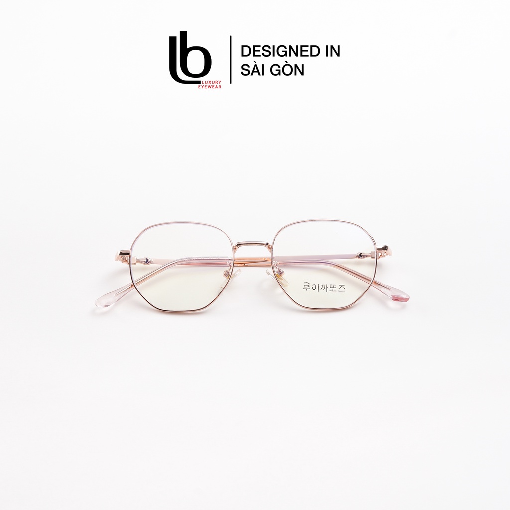 Gọng mắt kính Lục Giác Korea HQ65 038 LB Luxury Eyewear - Kim loại phối nhựa - Trắng / Vàng hồng rose gold / Đen