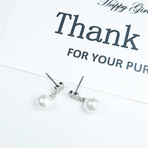 Khuyên tai bạc nữ, khuyên tai bạc gắn ngọc trai nhân tạo xinh xắn - Happy Girl