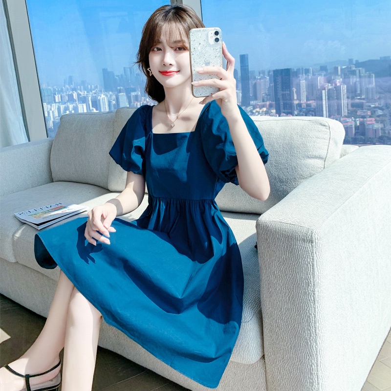Đầm babydoll nữ ulzzang tay phồng ngắn bigsize cổ vuông LOKISO VD07
