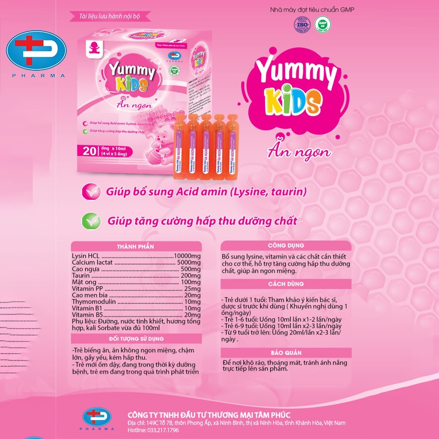 Siro Ăn Ngon Yummy Kids TÂM PHÚC PHARMA Giúp Trẻ Dễ Hấp Thu Dưỡng Chất Ăn Ngon Ngủ Ngon Tăng Sức Đề Kháng