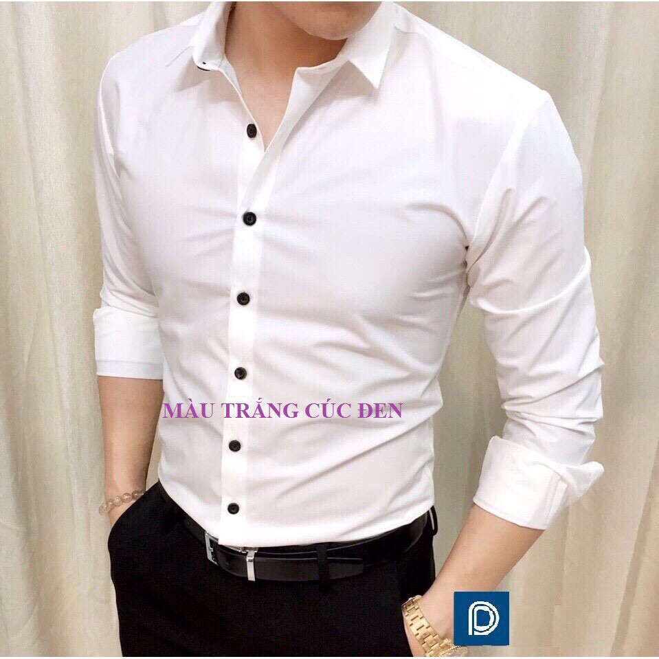 Sơ mi nam trắng dài tay trơn lụa thoáng mát không nhăn cực chất
