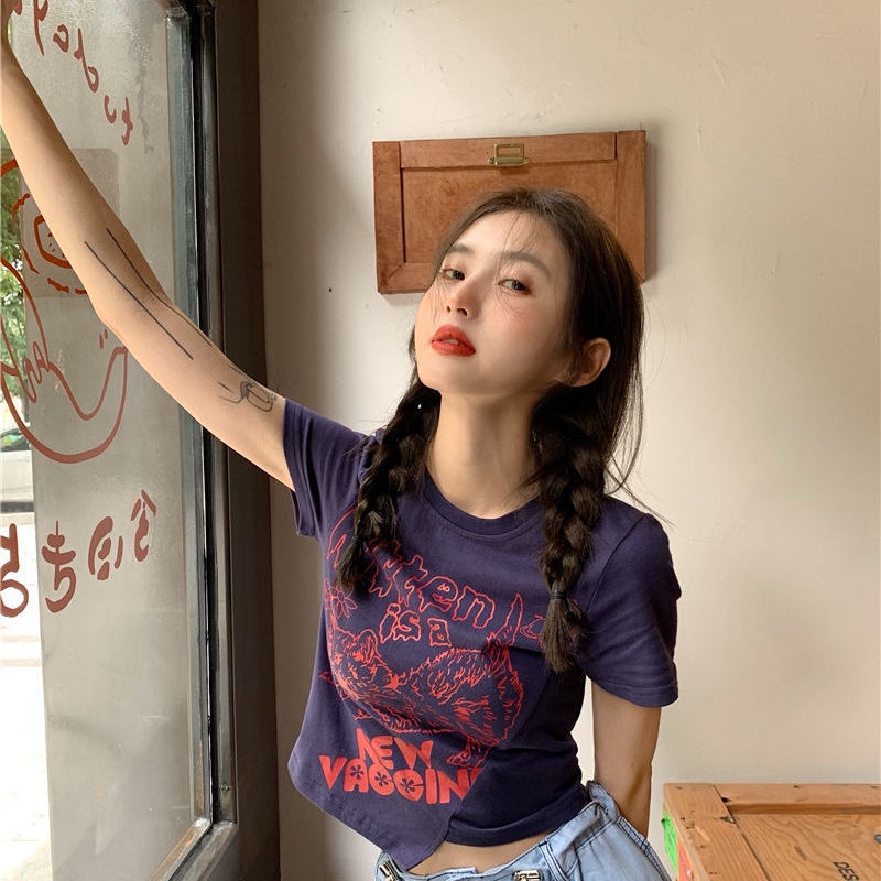 NRVP Áo Thun Tay Ngắn Dáng Ôm Phong Cách Hàn Quốc Thời Trang Mùa Hè Cho Nữ