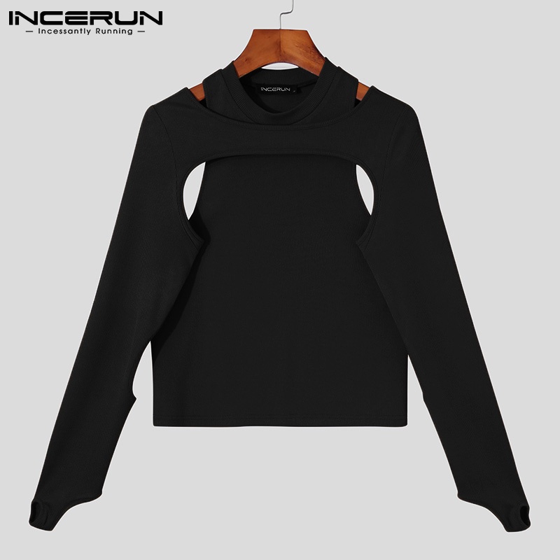 Set 2 món INCERUN gồm áo croptop tay dài và áo ba lỗ màu trơn thời trang dành cho bạn nam