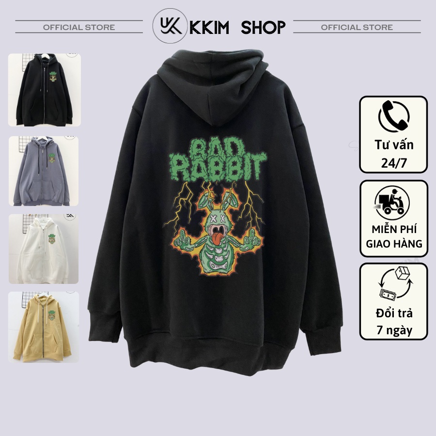 Áo Nỉ HOODIE BAD RABBIT dây kéo, Form Rộng Ulzzang Unisex , hoodie nỉ bông cao cấp, nam nữ. kkimshop