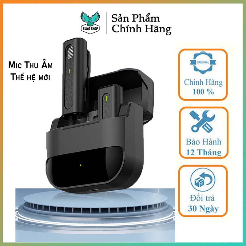 Mic Thu Âm Livestream Cài Áo Không Dây Cho Điện Thoại Thế Tự Động Giảm Tếng Ồn Có Hộp Đựng Tích Hợp Sạc Luôn