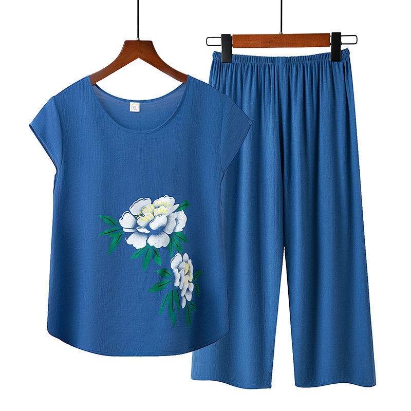 Bộ Đồ Ngủ Tay Ngắn Chất Liệu Cotton Và Lanh Thời Trang Mùa Hè Cho Phụ Nữ Trung Niên | BigBuy360 - bigbuy360.vn
