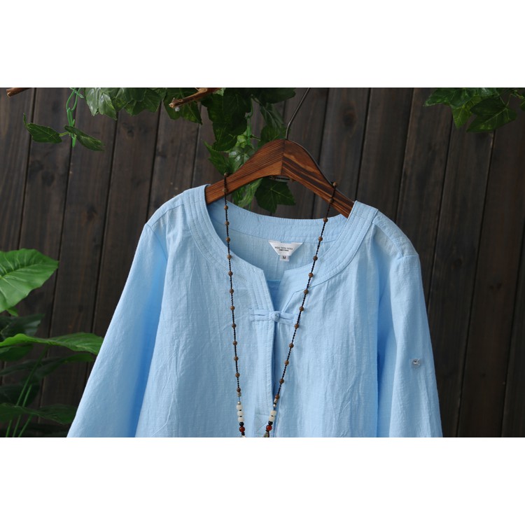 AKira Áo sơ mi kiểu nữ vải đũi - Áo kiểu nữ đẹp - Thời trang trung niên phong cách nhật