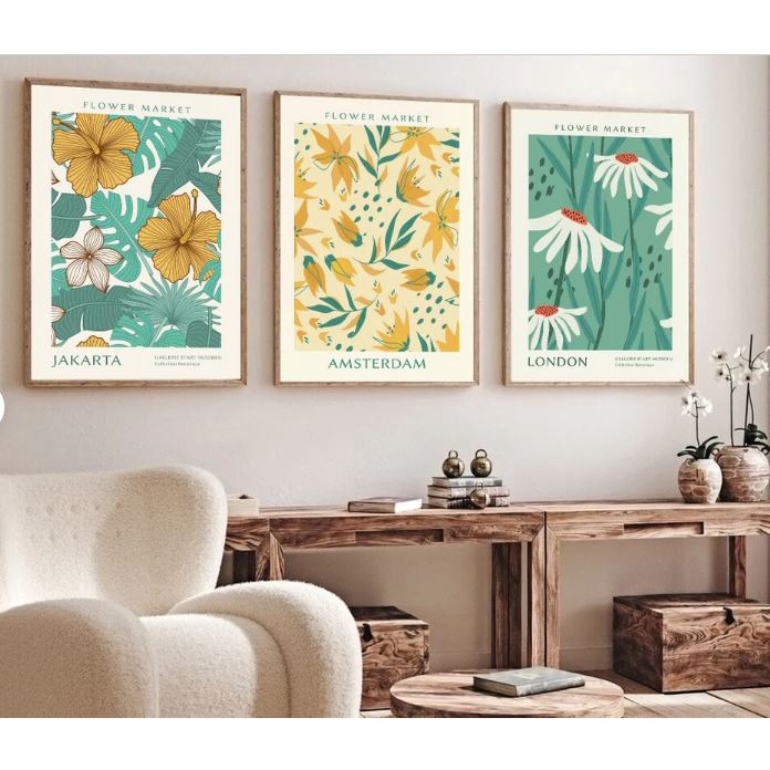 Set 9 mẫu tranh hoa lá treo tường canvas đã có khung H17