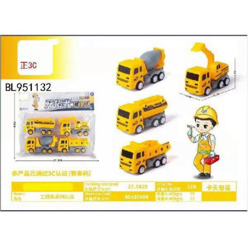 Túi 4 xe công trường , chạy đà cót cho bé