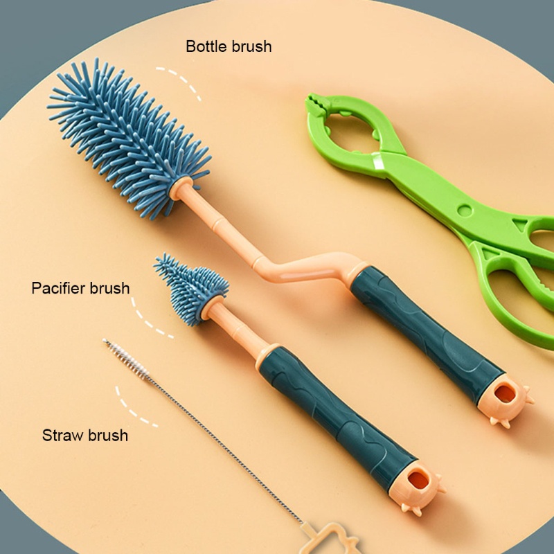 Set 3 Cọ Vệ Sinh Bình Sữa Em Bé Thiết Kế Tay Cầm Xoay Tiện Lợi