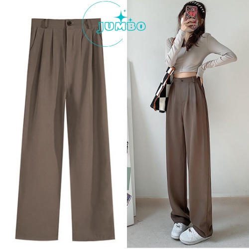 Quần ống rộng Jumbo lưng cao dáng dài suông culottes dài 100cm vải cao cấp cho nữ