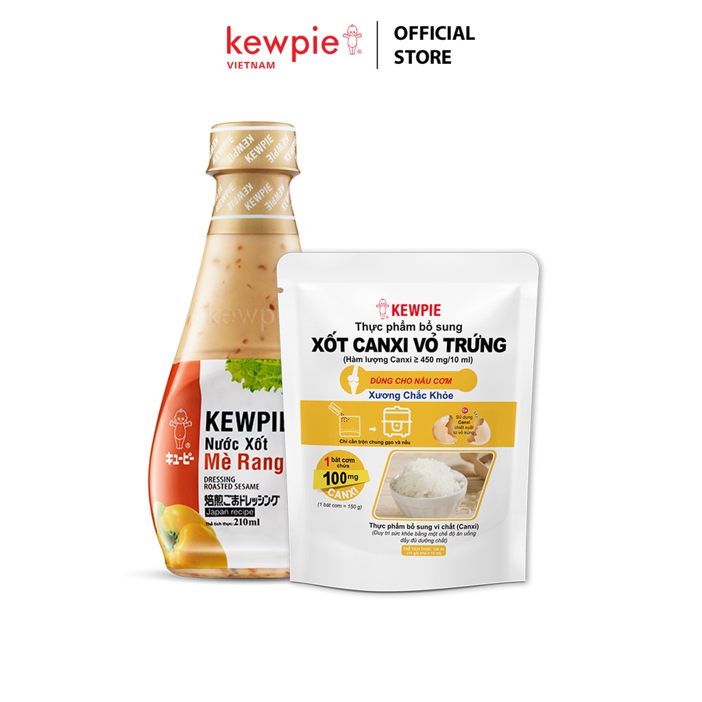 Combo Sức khỏe 1 chai Nước Xốt Mè Rang Kewpie 210ml x 1 Gói Xốt Canxi Vỏ Trứng Kewpie (10ml x 10)