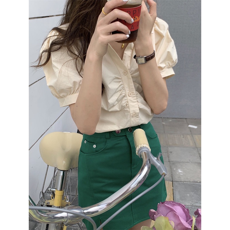 Áo Kiểu Tay Phồng Ngắn Dáng Rộng Phong Cách Pháp Hàng Mới Dành Cho Nữ 2022