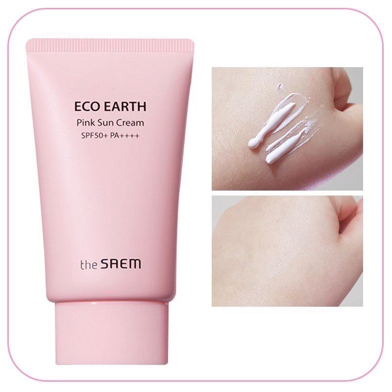 Kem chống nắng The Saem Eco Earth Pink Sun Cream hồng vàng bản cũ