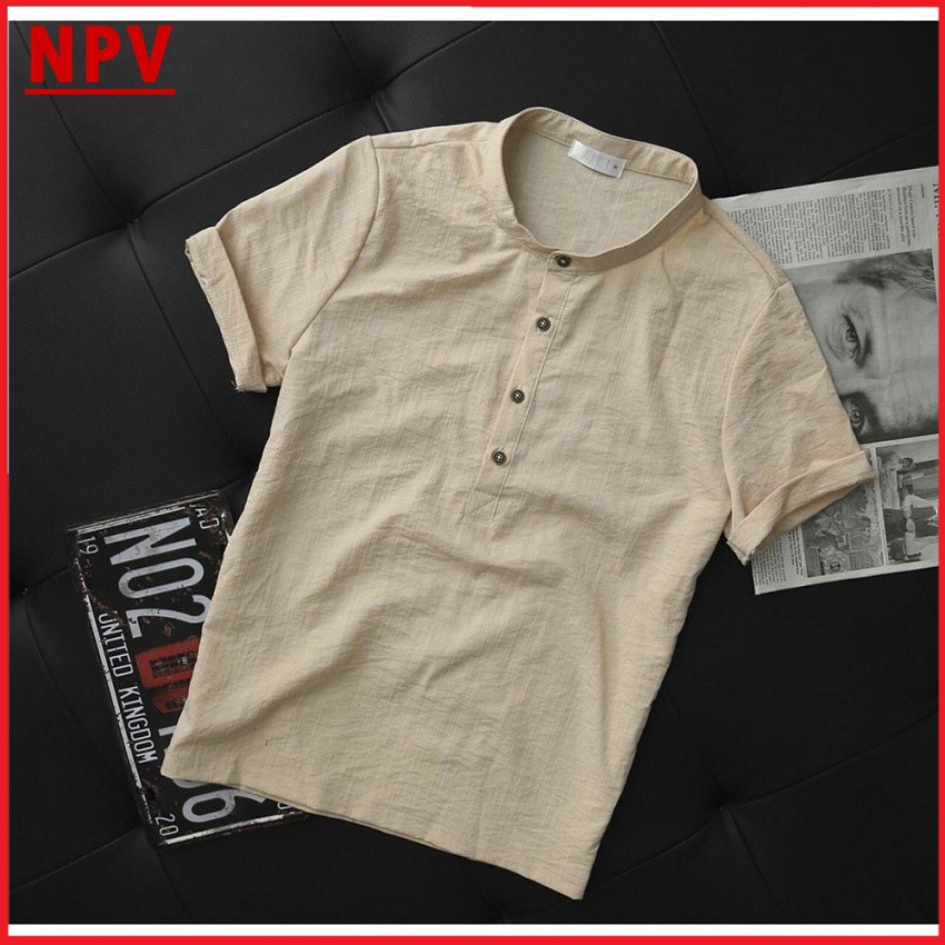 Áo đũi nam cộc tay NPV chất đũi thái mát thoáng khí, áo thun nam cổ tàu thời trang mặc chuẩn form | BigBuy360 - bigbuy360.vn