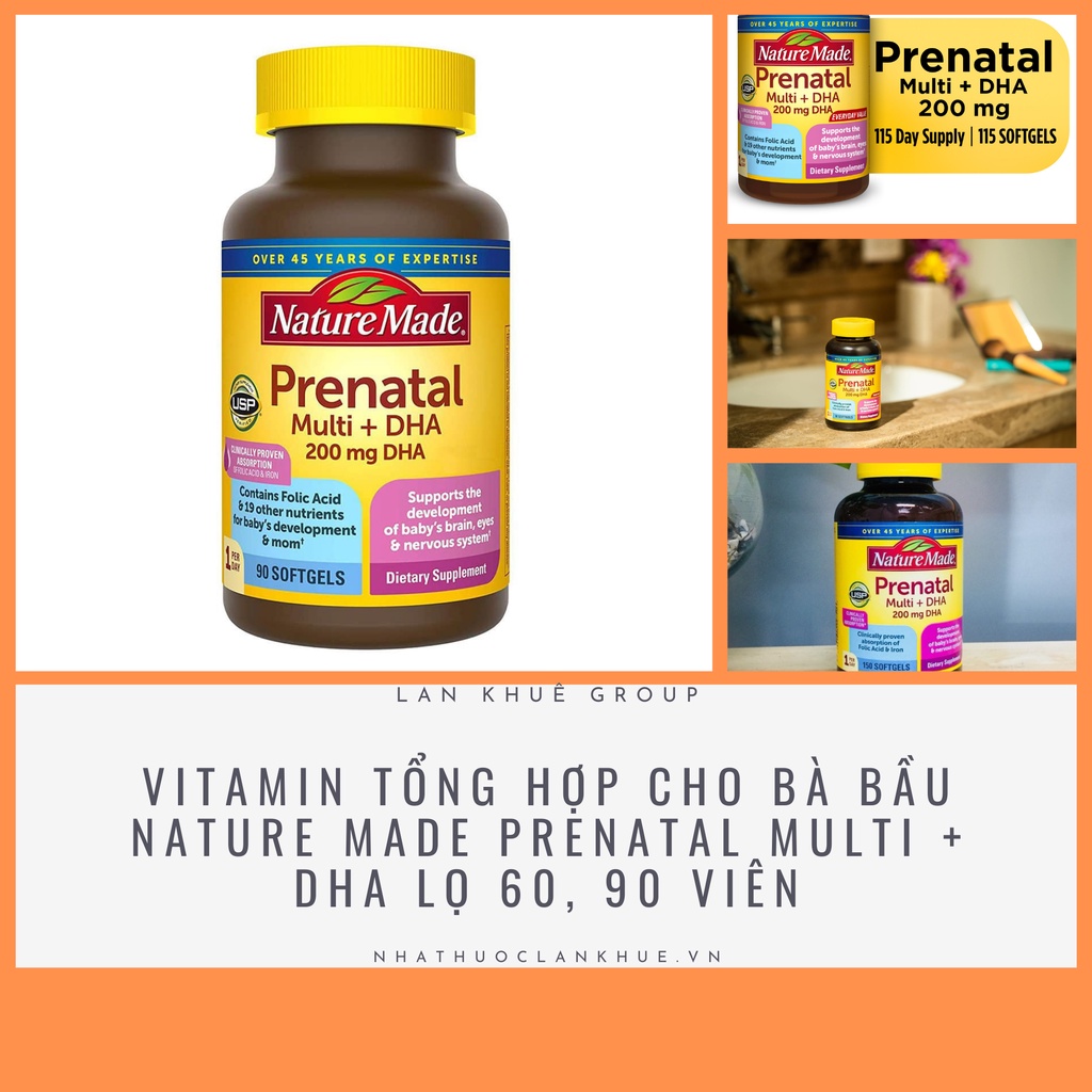 Vitamin tổng hợp cho bà bầu Nature Made prenatal Multi + DHA Lọ 60, 90 viên