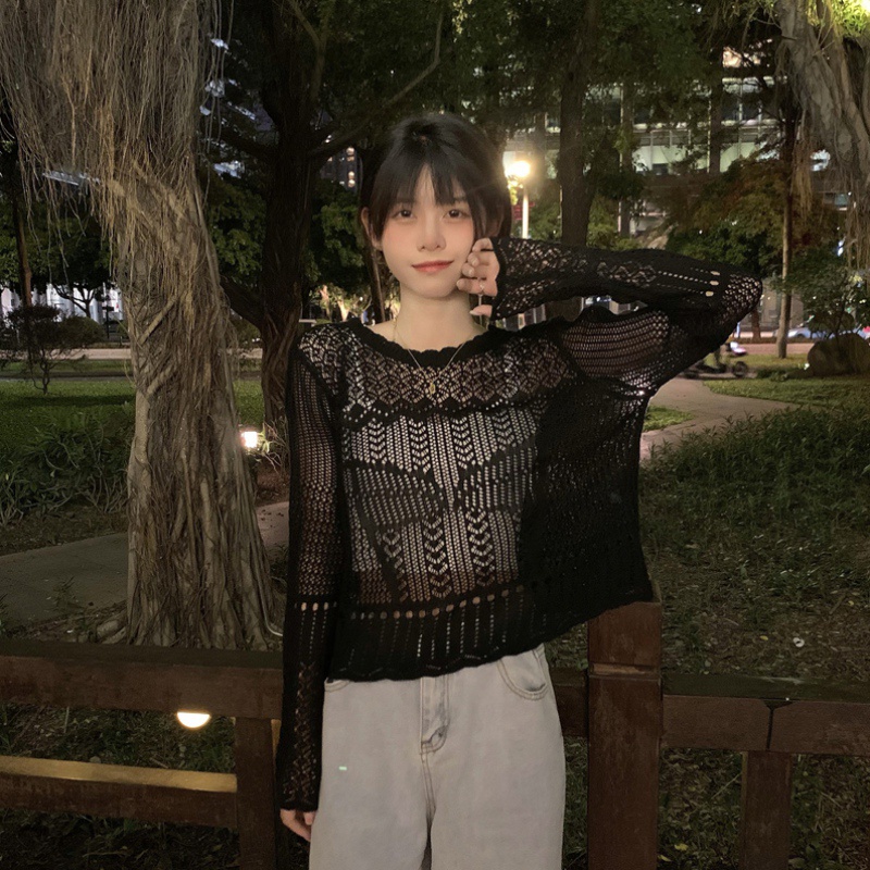 Áo len cổ thuyền tay dài dáng rộng thời trang mùa hè cho nữ