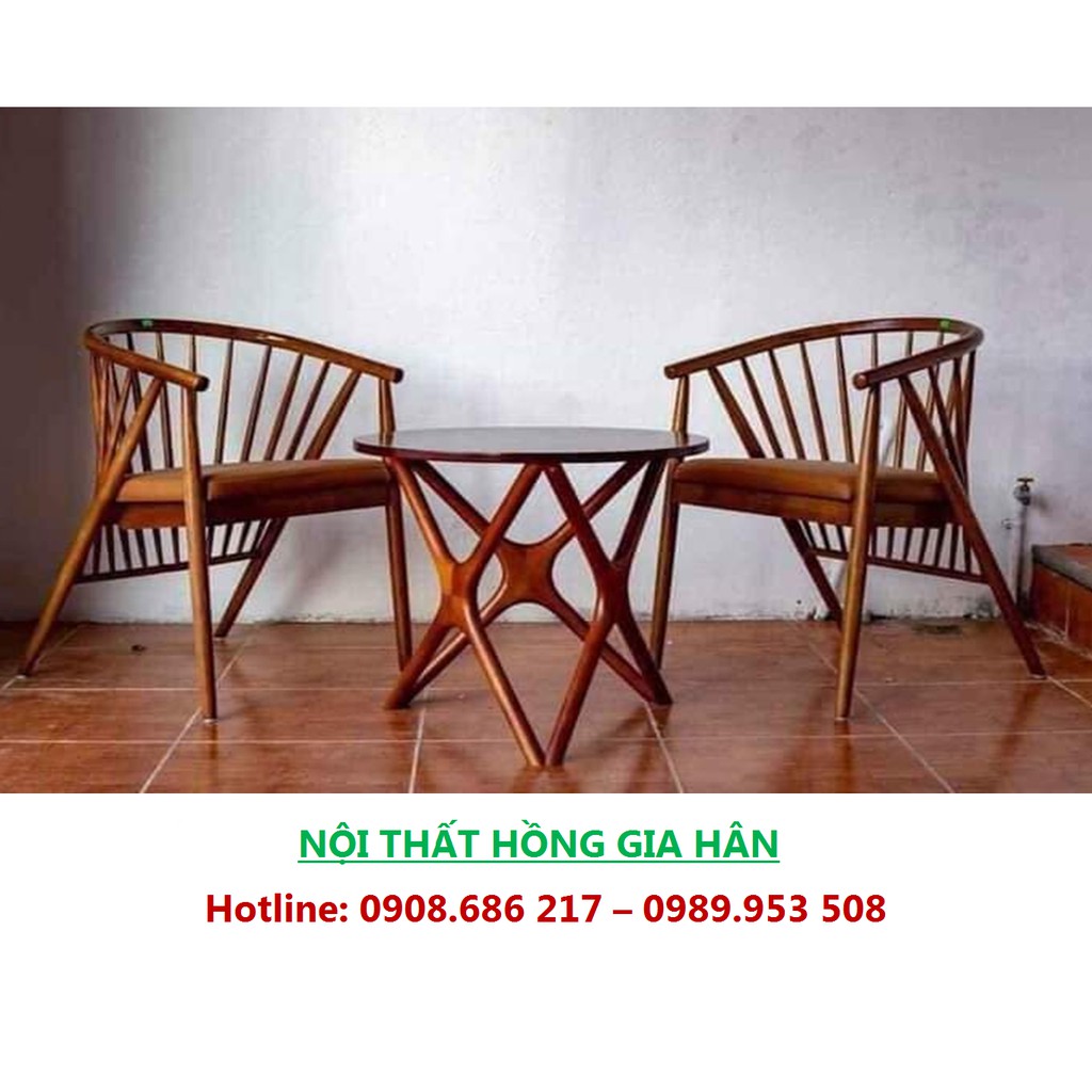 Bộ 1 Bàn 2 Ghế Gỗ Móng Ngựa Có Đệm HGH