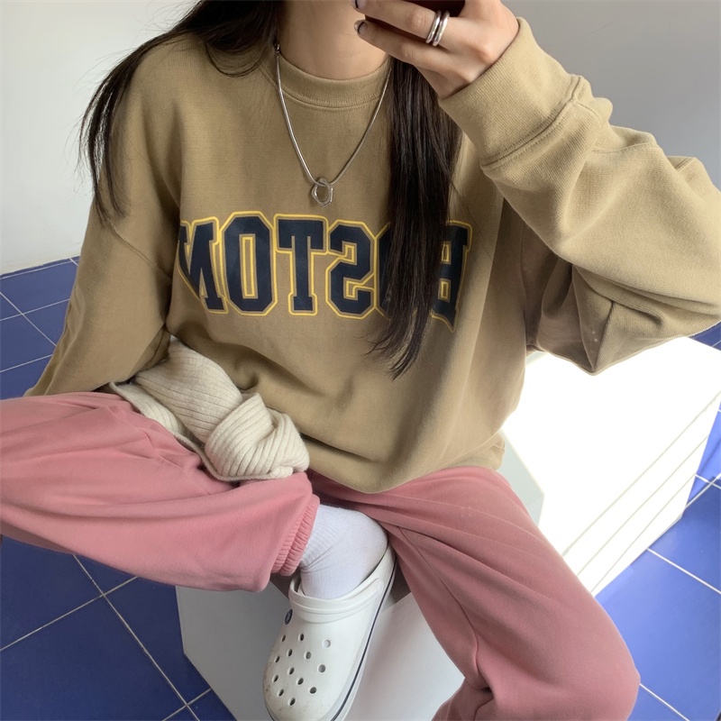 Áo Sweater Nữ Tay Dài Dáng Rộng In Chữ Tiếng Anh Phong Cách Hàn Quốc