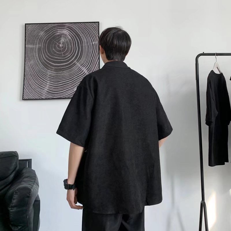 Áo Sơ Mi Tay Ngắn Dáng Rộng In Da Báo Kiểu Hàn Quốc Thời Trang Cho Nam